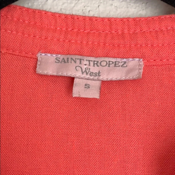 SAINT TROPEZ WEST top women’s size small coral pom tunic top 3/4 sleeve - Picture 3 of 7